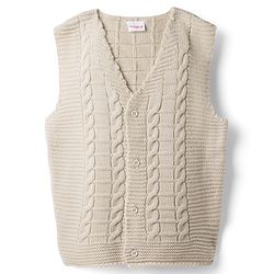 Babyhug Knit Sleeveless Front Open Solid Colour Sweater with Cable Knit Design - Beige