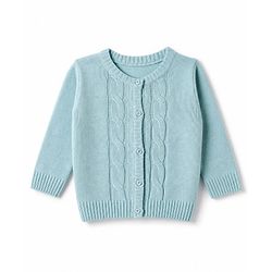 Babyhug Knit Full Sleeves Front Open Sweater Set With Cable Knit Design - Light Blue