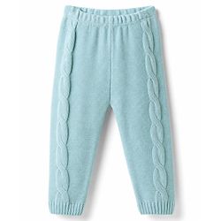 Babyhug Knit Full Sleeves Front Open Sweater Set With Cable Knit Design - Light Blue