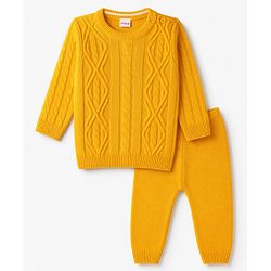 Babyhug Knit Full Sleeves Solid Sweater Set - Yellow