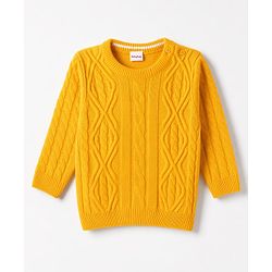 Babyhug Knit Full Sleeves Solid Sweater Set - Yellow