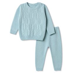 Babyhug Knit Full Sleeves Sweater Set with Cable Knit Design - Light Blue