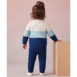 Babyhug Knit Full Sleeves Striped Sweater Set - Blue & White