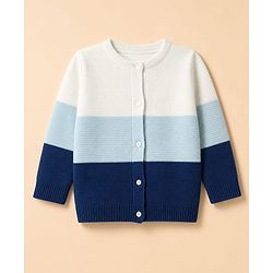 Babyhug Knit Full Sleeves Striped Sweater Set - Blue & White