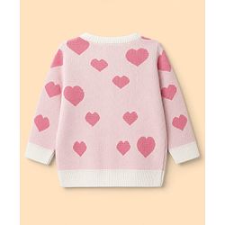 Babyhug Knit Full Sleeves Sweater Set With Hearts Design - Pink & White