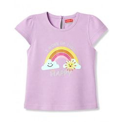 Babyhug 100% Cotton Knit Half Sleeves T-Shirt & Capri Night Suit Rainbow Print - Lavender