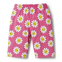Babyhug 100% Cotton Knit Half Sleeves T-Shirt & Capri Night Suit Floral Print - Green & Pink