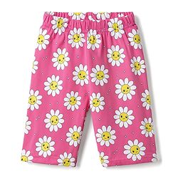 Babyhug 100% Cotton Knit Half Sleeves T-Shirt & Capri Night Suit Floral Print - Green & Pink