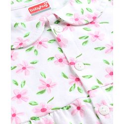 Babyhug 100% Cotton Knit Half Sleeves Peter Pan Collar Co Ord Shirt & Shorts Night Suit Floral Print - White