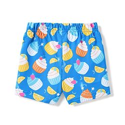 Babyhug 100% Cotton Knit Half Sleeves Peter Pan Collar Co Ord T-Shirt & Shorts Night Suit Cup Cake Print - Blue