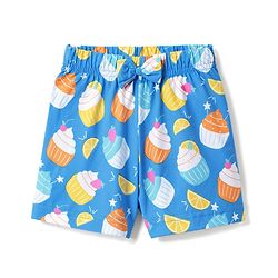Babyhug 100% Cotton Knit Half Sleeves Peter Pan Collar Co Ord T-Shirt & Shorts Night Suit Cup Cake Print - Blue