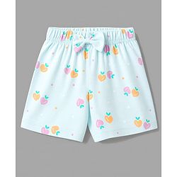 Babyhug 100% Cotton Knit Half Sleeves Top & Shorts Night Suit Co-ords With Heart Print - Light Blue