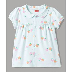 Babyhug 100% Cotton Knit Half Sleeves Top & Shorts Night Suit Co-ords With Heart Print - Light Blue