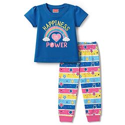 Babyhug 100% Cotton Knit Full Sleeves T-Shirt & Pyjama Night Suit Rainbow Print - Blue