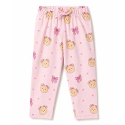 Babyhug 100% Cotton Knit Full Sleeves Front Open Shirt & Pyjama Night Suit with Teddy Bear Print - Pink