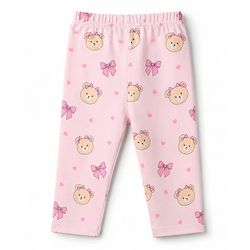 Babyhug 100% Cotton Knit Full Sleeves Front Open Shirt & Pyjama Night Suit with Teddy Bear Print - Pink