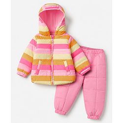 Babyhug Woven Full Sleeves Hooded Winter Wear Suit - Pink