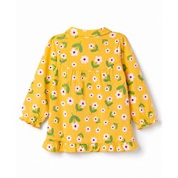 Babyhug Cotton Knit Full Sleeves Front Open Shirt & Pyjama Night Suit with Floral Print - Yellow