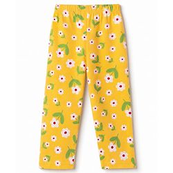 Babyhug Cotton Knit Full Sleeves Front Open Shirt & Pyjama Night Suit with Floral Print - Yellow