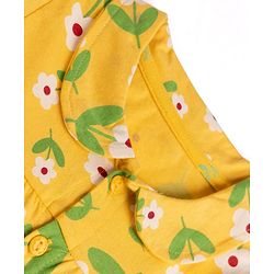 Babyhug Cotton Knit Full Sleeves Front Open Shirt & Pyjama Night Suit with Floral Print - Yellow