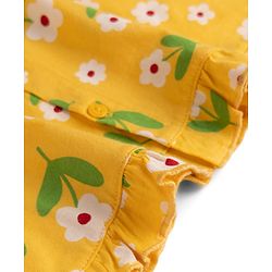 Babyhug Cotton Knit Full Sleeves Front Open Shirt & Pyjama Night Suit with Floral Print - Yellow