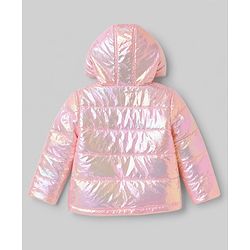 Babyhug Woven Full Sleeves Solid Metallic Colour Hooded Padded Jacket - Pink