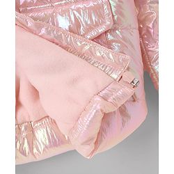 Babyhug Woven Full Sleeves Solid Metallic Colour Hooded Padded Jacket - Pink