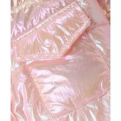 Babyhug Woven Full Sleeves Solid Metallic Colour Hooded Padded Jacket - Pink