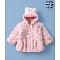 Babyhug Fur Woven Hooded Full Sleeves Hoodie With Ear Applique - Pink