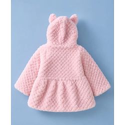 Babyhug Fur Woven Hooded Full Sleeves Hoodie With Ear Applique - Pink