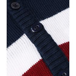 Babyhug Knit Front Open Sweater with Full Sleeves and Stripes Print in Navy Blue
