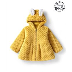 Babyhug Fur Woven Hooded Full Sleeves Hoodie With Ear Applique - Yellow