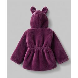 Babyhug Fur Woven Hooded Full Sleeves Hoodie With Bow & Ear Applique - Burgandy