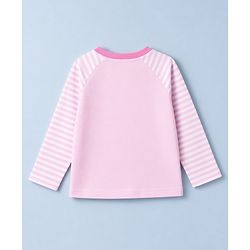 Babyhug 100% Cotton Knit Full Sleeves Striped T-Shirt & Pyjama Night Suit with Cat Print - Pink