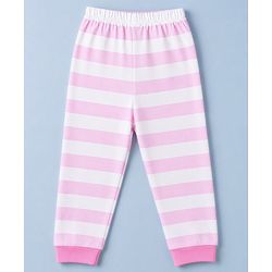 Babyhug 100% Cotton Knit Full Sleeves Striped T-Shirt & Pyjama Night Suit with Cat Print - Pink