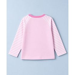 Babyhug 100% Cotton Knit Full Sleeves Striped T-Shirt & Pyjama Night Suit with Cat Print - Pink