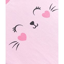 Babyhug 100% Cotton Knit Full Sleeves Striped T-Shirt & Pyjama Night Suit with Cat Print - Pink