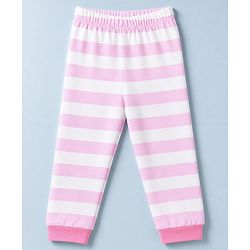 Babyhug 100% Cotton Knit Full Sleeves Striped T-Shirt & Pyjama Night Suit with Cat Print - Pink