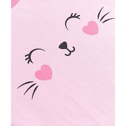 Babyhug 100% Cotton Knit Full Sleeves Striped T-Shirt & Pyjama Night Suit with Cat Print - Pink