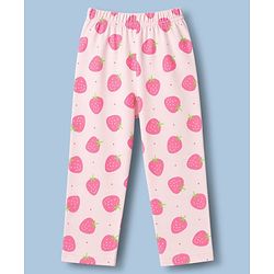 Babyhug 100% Cotton Knit Half Sleeves Strawberry Printed Co-Ords Shirt & Pyjama Night Suit - Pink