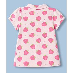 Babyhug 100% Cotton Knit Half Sleeves Strawberry Printed Co-Ords Shirt & Pyjama Night Suit - Pink