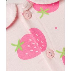 Babyhug 100% Cotton Knit Half Sleeves Strawberry Printed Co-Ords Shirt & Pyjama Night Suit - Pink