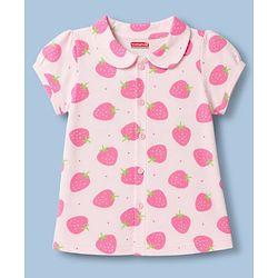 Babyhug 100% Cotton Knit Half Sleeves Strawberry Printed Co-Ords Shirt & Pyjama Night Suit - Pink