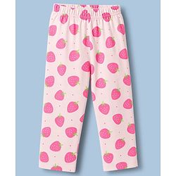 Babyhug 100% Cotton Knit Half Sleeves Strawberry Printed Co-Ords Shirt & Pyjama Night Suit - Pink