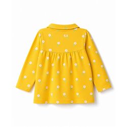 Babyhug Cotton Knit Full Sleeves Front Open Shirt & Pyjama Night Suit with Floral Print - Yellow