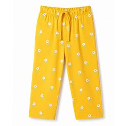 Babyhug Cotton Knit Full Sleeves Front Open Shirt & Pyjama Night Suit with Floral Print - Yellow