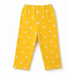Babyhug Cotton Knit Full Sleeves Front Open Shirt & Pyjama Night Suit with Floral Print - Yellow