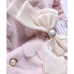 Babyhug Fur Woven Jacket with Full Sleeves and Floral Pattern With Bow Applique - Light Pink