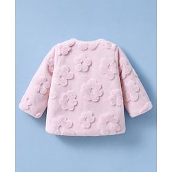 Babyhug Fur Woven Jacket with Full Sleeves and Floral Pattern With Bow Applique - Light Pink