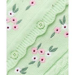 Babyhug Knit Full Sleeves Front Open Sweaters With Cable Design & Floral Embroidery - Mint